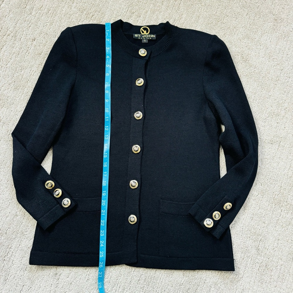 St. John Basics Black Santana Knit Cardigan with Gold Buttons - Picture 12 of 13